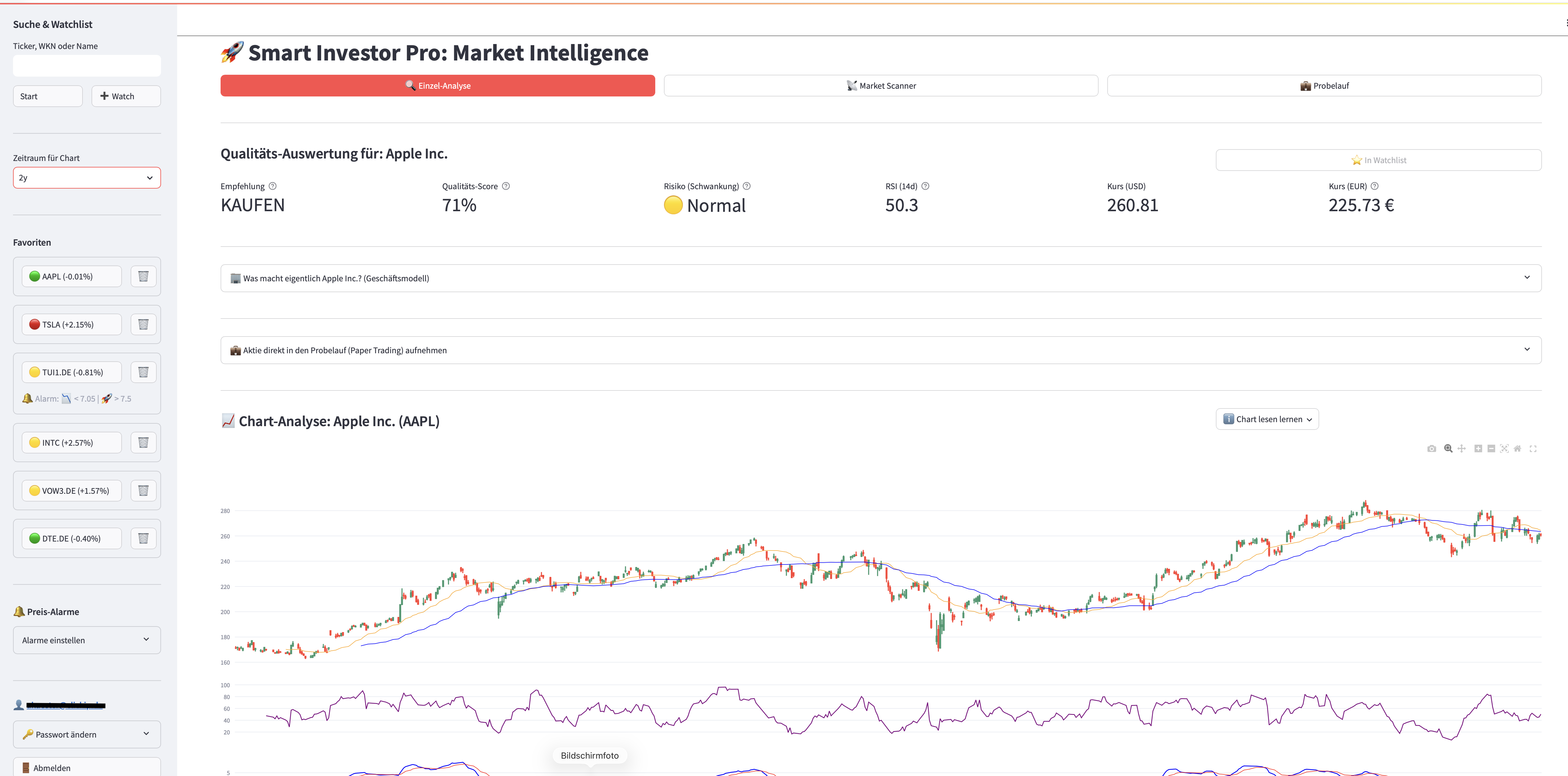 Smart Investor Pro Dashboard Übersicht